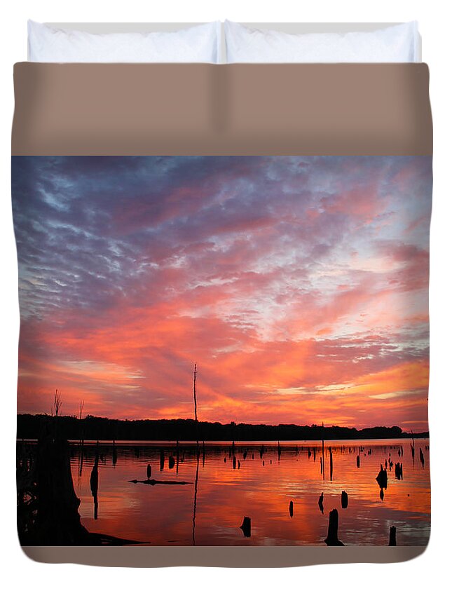 Waterscape Duvet Cover featuring the photograph Sunrise Glory by Roger Becker