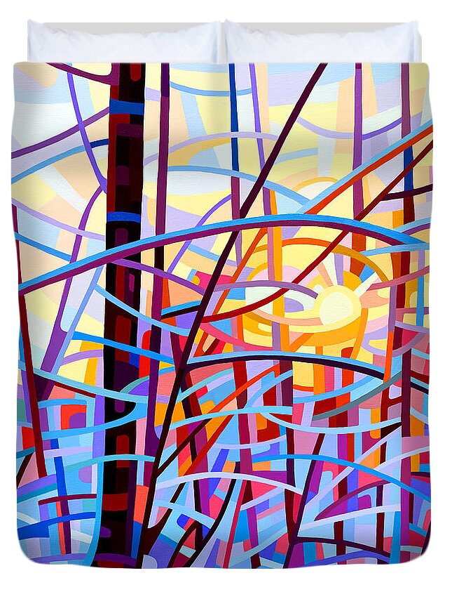 Abstract Duvet Cover featuring the painting Sunrise by Mandy Budan