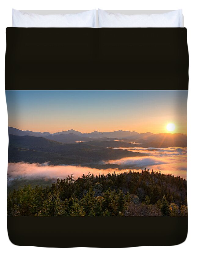 Photography Duvet Cover featuring the photograph Sunrise Over The Adirondack High Peaks by Panoramic Images