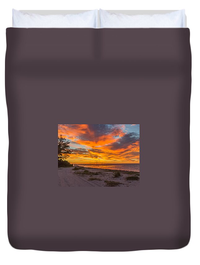 Florida Duvet Cover featuring the photograph Sunrise over the bridge by Jane Luxton