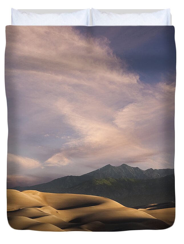 ;barren Duvet Cover featuring the photograph Sunrise over the Great Sand Dunes by Keith Kapple