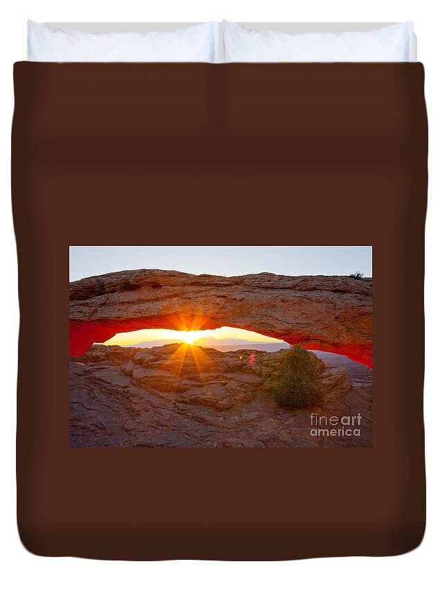 Arch Duvet Cover featuring the photograph Sunrise Under Mesa Arch by Dan Hartford