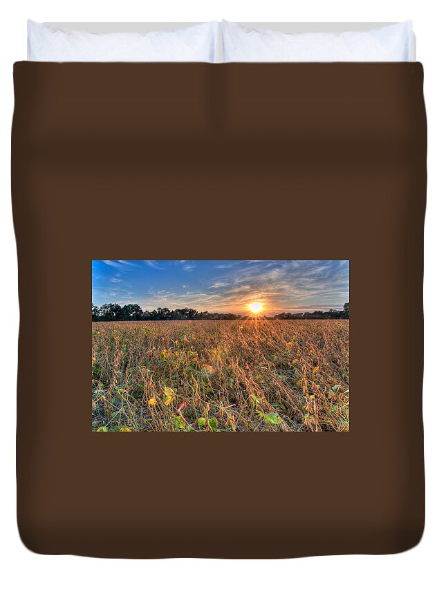 Sunset Duvet Cover featuring the photograph Sunset and Soybeans by Steve Stuller