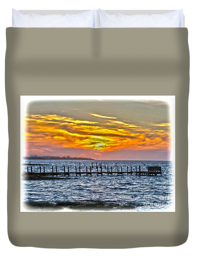 Sunset Duvet Cover featuring the photograph Sunset Art Outer Banks by Dawn Gari