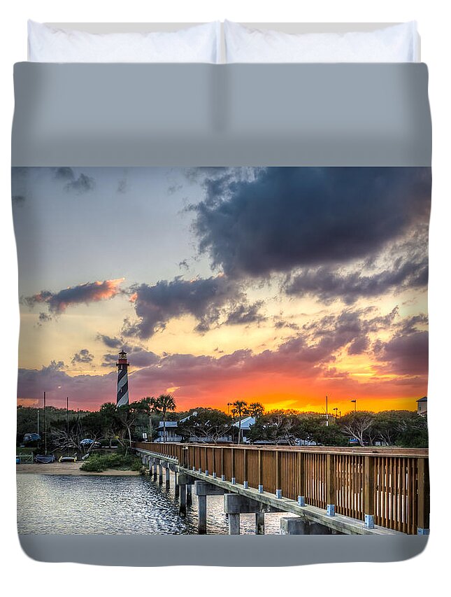 America Duvet Cover featuring the photograph Sunset at Anastasia Lighthouse by Rob Sellers