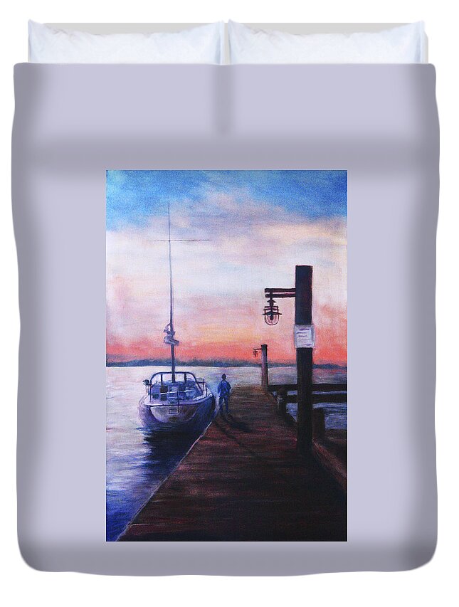 Watercolor Duvet Cover featuring the painting Sunset at Rocky Point by Sher Nasser
