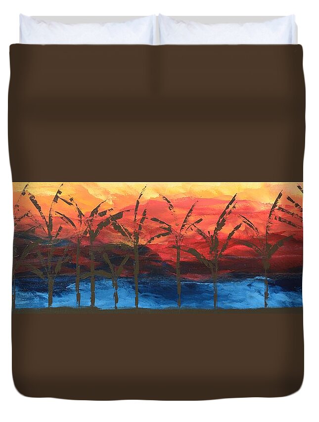 Sunset Beach Duvet Cover featuring the painting Sunset Beach by Linda Bailey