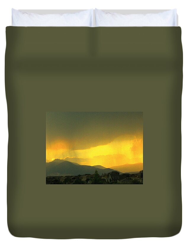 Diane Strain Duvet Cover featuring the painting Sunset Beneath the Storm Clouds #2 by Diane Strain
