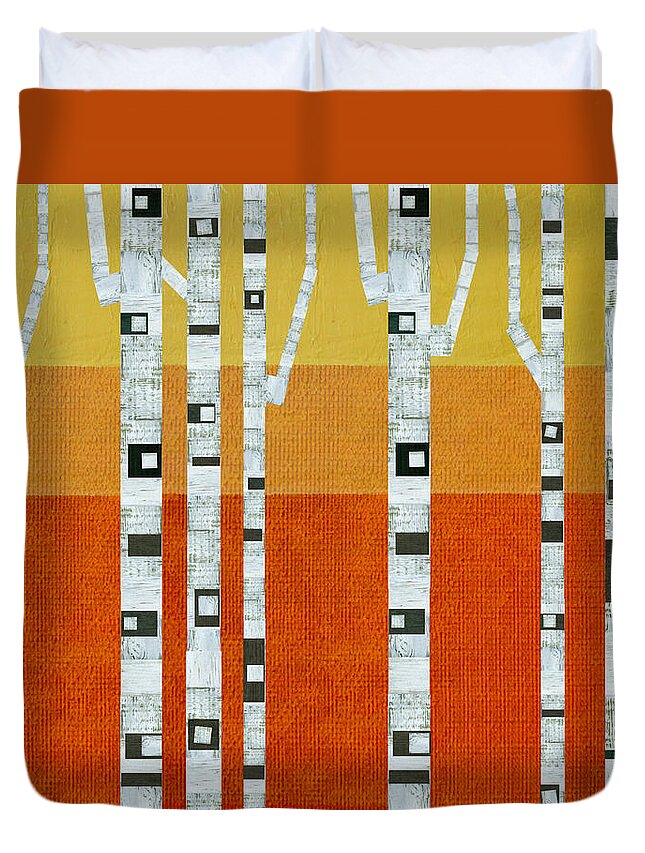 Birch Tree Duvet Cover featuring the painting Sunset Birches by Michelle Calkins