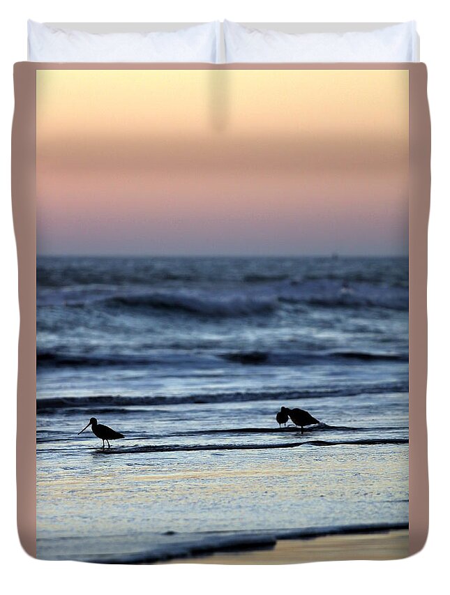 Golden Duvet Cover featuring the photograph Sunset Birds by Henrik Lehnerer