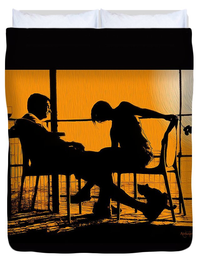 Silhouette Duvet Cover featuring the photograph Sunset Conversation by Aleksander Rotner
