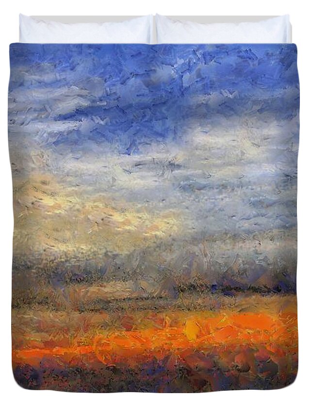 Landscape Duvet Cover featuring the painting Sunset Field by RC DeWinter