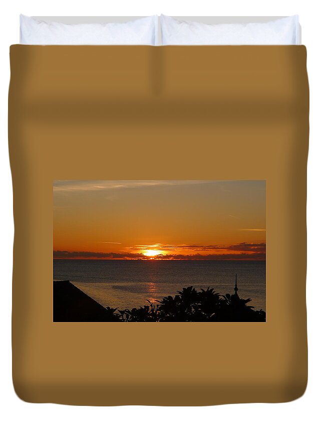  Duvet Cover featuring the photograph Sunset from Terrace - St. Lucia 2 by Nora Boghossian