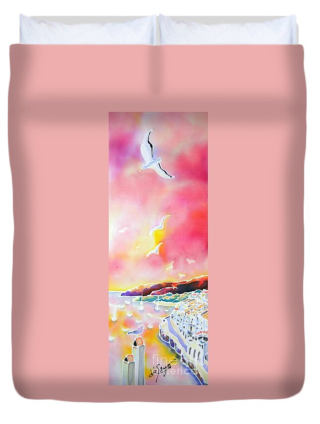 Spain Duvet Cover featuring the painting Sunset in Costa Brava by Hisayo OHTA