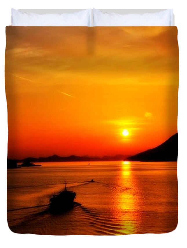 Croatia Duvet Cover featuring the photograph Sunset In Dubrovnik Croatia by Doc Braham