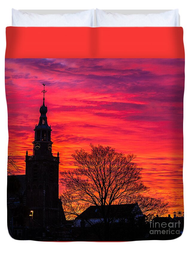 Gouda Duvet Cover featuring the photograph Sunset in Gouda-1 by Casper Cammeraat