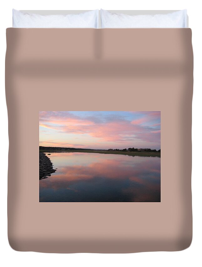 Landscape Duvet Cover featuring the photograph Sunset in Pink and Blue by Melissa McCrann