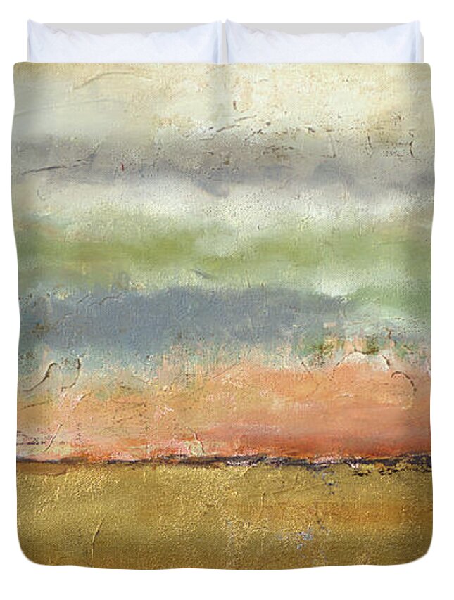 Sunset Duvet Cover featuring the digital art Sunset In The Cornfield by Patricia Pinto
