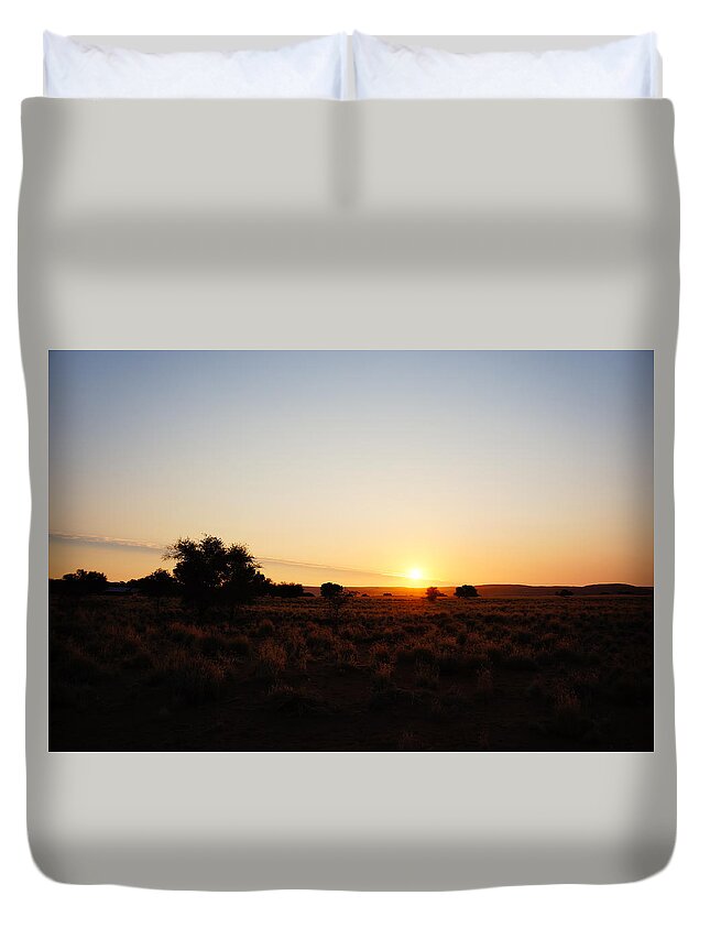 Tranquility Duvet Cover featuring the photograph Sunset In The Desert by Taken By Chrbhm