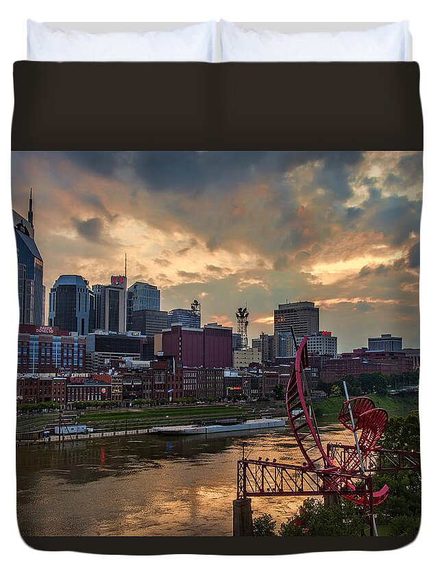 Neon Duvet Cover featuring the photograph Sunset Nashville by Diana Powell