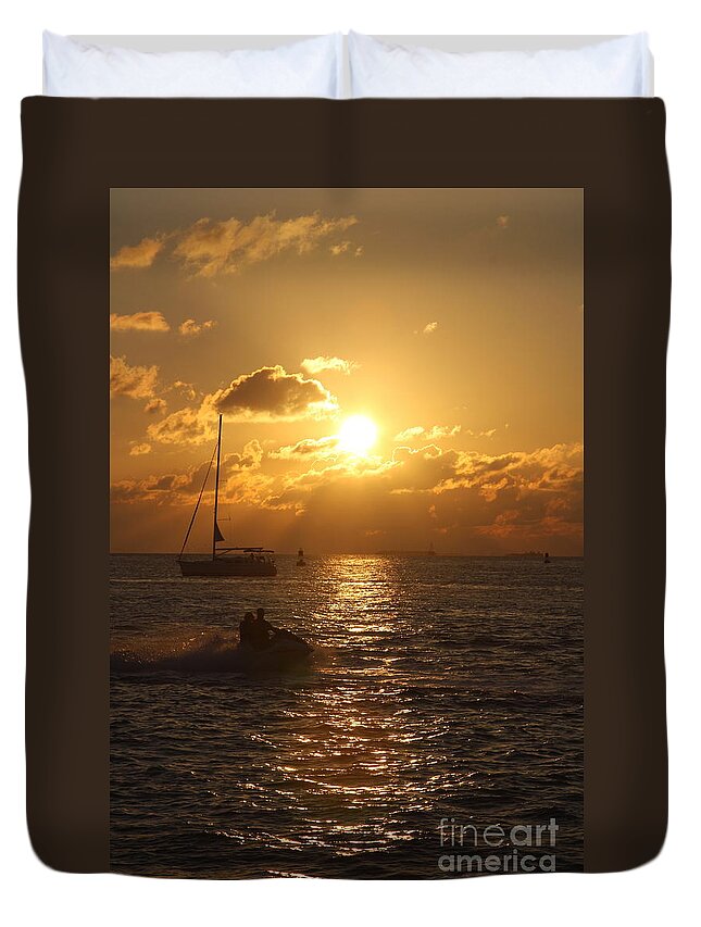Sunset Duvet Cover featuring the photograph Sunset Over Key West by Christiane Schulze Art And Photography