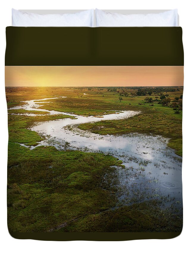 Tranquility Duvet Cover featuring the photograph Sunset On Okavango Delta, Chobe by Lost Horizon Images