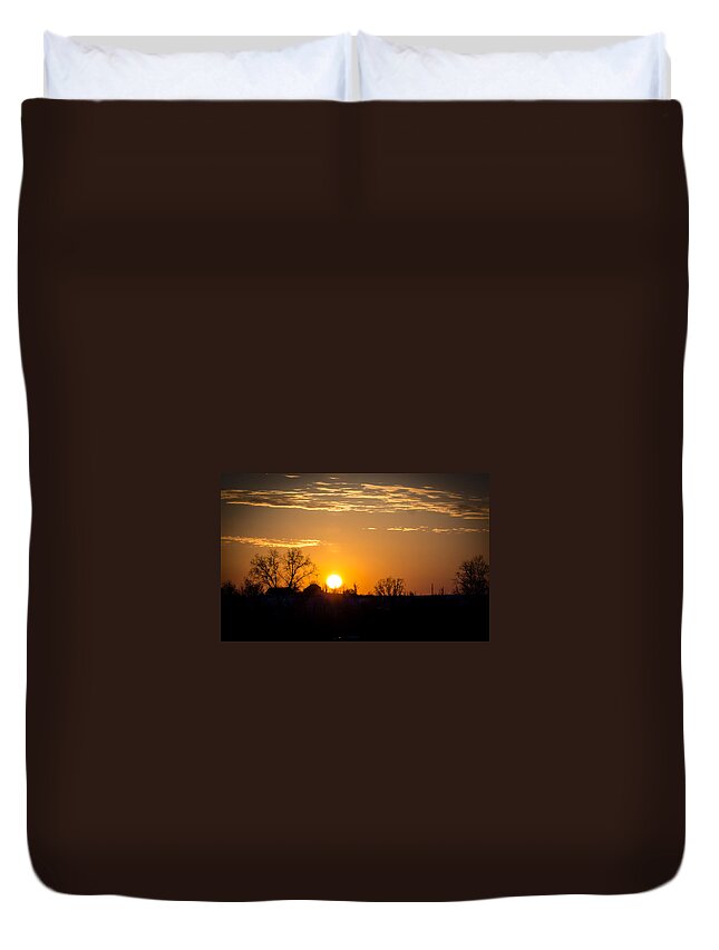 Sunset Duvet Cover featuring the photograph Sunset Over the Distant Farm by Holden The Moment