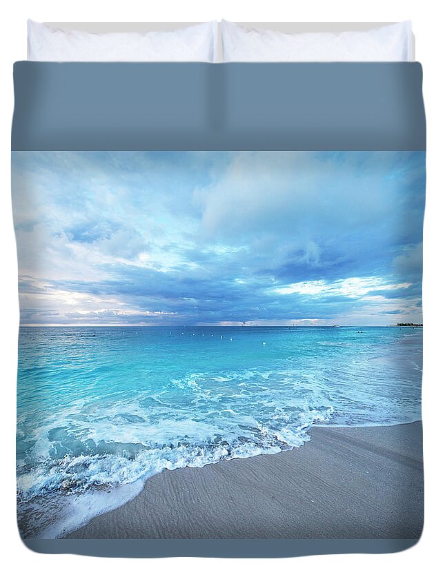 Water's Edge Duvet Cover featuring the photograph Sunset Over Grace Bay Of Turks & Caicos by Olga Melhiser Photography