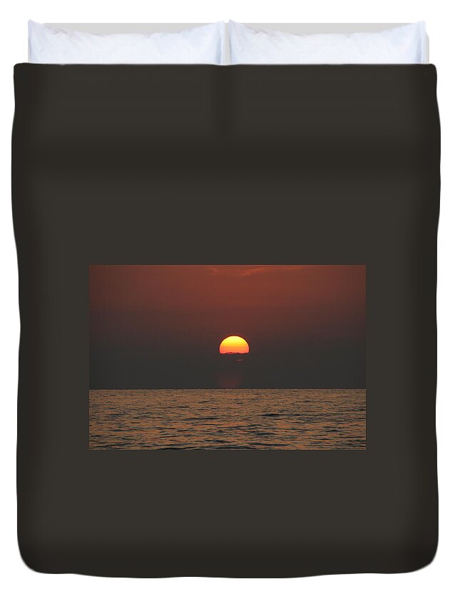 Sunset Duvet Cover featuring the photograph Sunset over Lake Erie by Valerie Collins