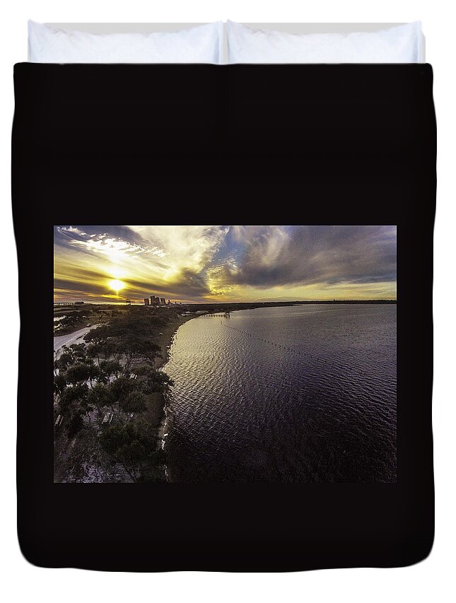 Palm Duvet Cover featuring the digital art Sunset over Lake Shelby by Michael Thomas