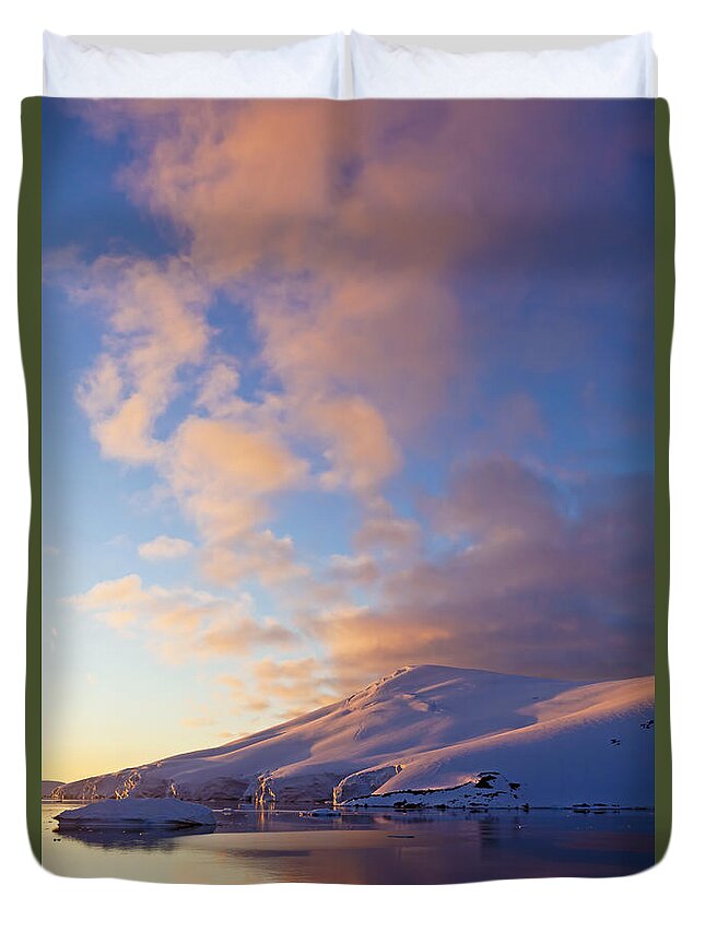 Nis Duvet Cover featuring the photograph Sunset Over Mountains Lemaire Channel by Erik Joosten