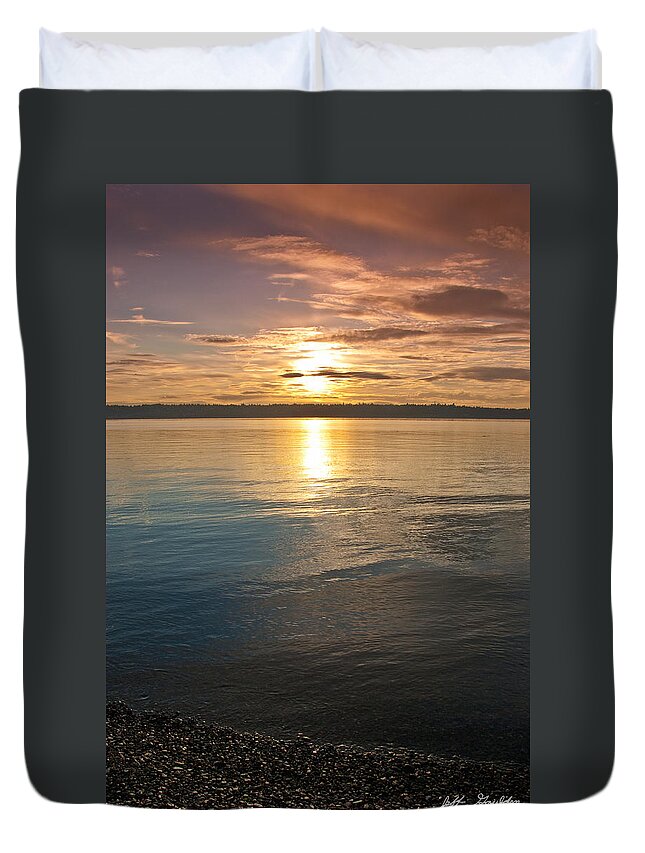 Beauty In Nature Duvet Cover featuring the photograph Sunset Over Puget Sound by Jeff Goulden
