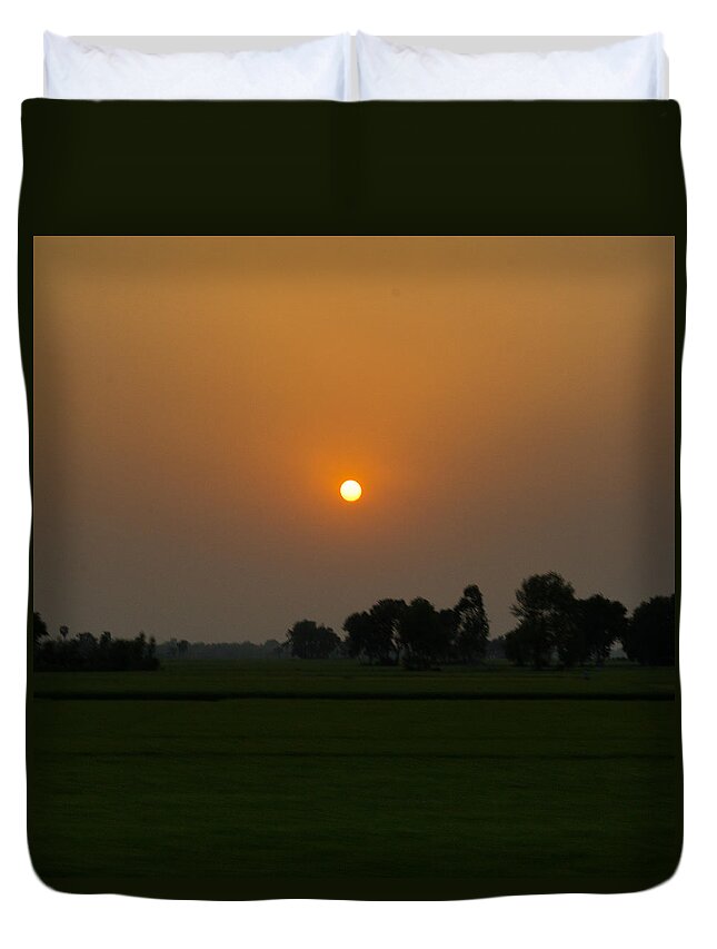 Sunset Duvet Cover featuring the photograph Sunset over the farm by SAURAVphoto Online Store