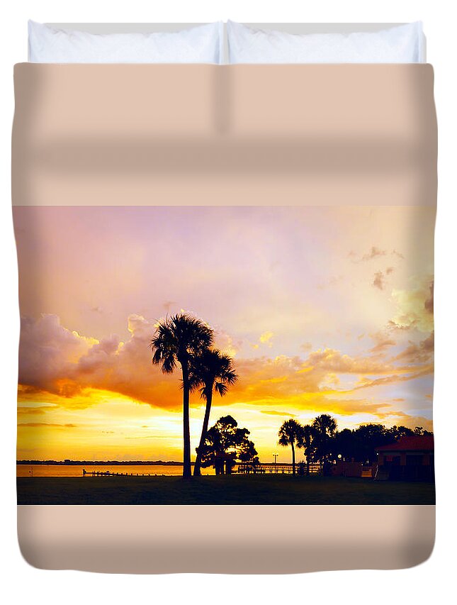 Landscape Duvet Cover featuring the photograph Sunset Panorama by Frances Miller