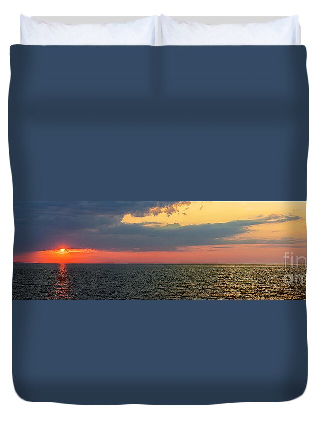 Sky Duvet Cover featuring the photograph Sunset panorama over Atlantic ocean by Elena Elisseeva