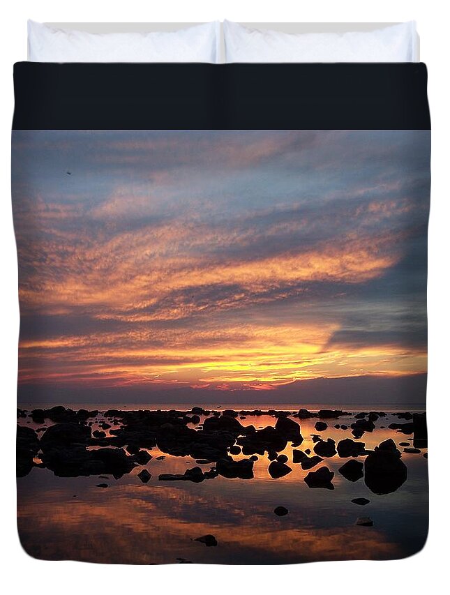 Sunset Duvet Cover featuring the photograph Sunset Reflections by Michelle Miron-Rebbe