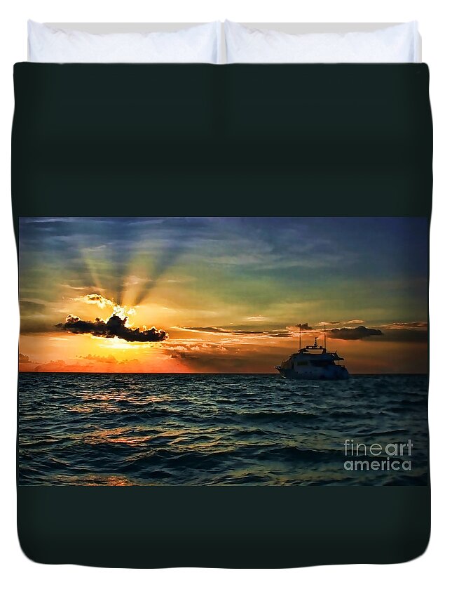 Sunset Duvet Cover featuring the photograph Sunset Regatta by Diana Raquel Sainz