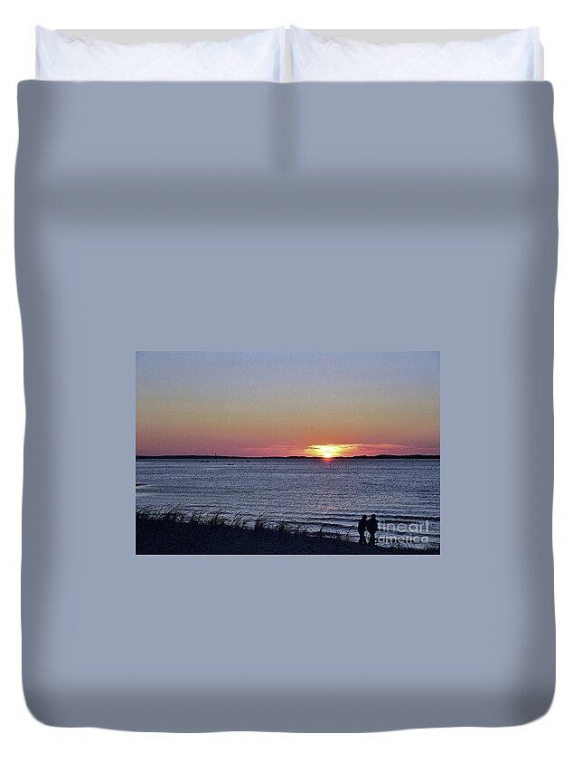 Sunset Walk Along The Beach Duvet Cover featuring the photograph Sunset Walk Along the Beach by Allen Beatty