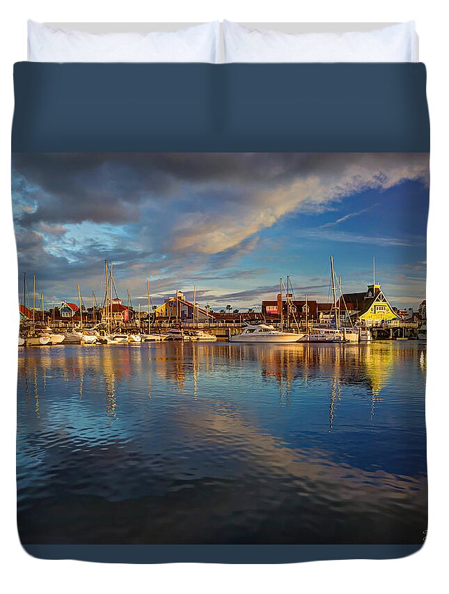 Boat Duvet Cover featuring the photograph Sunset's Warm Glow by Heidi Smith