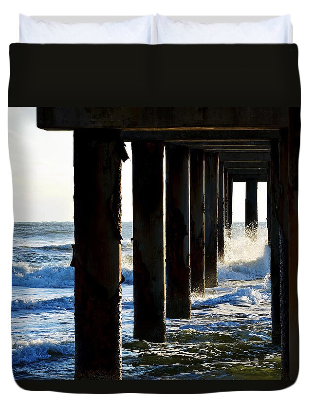 Sunrise Duvet Cover featuring the photograph Sunwash at St. Johns Pier by Anthony Baatz