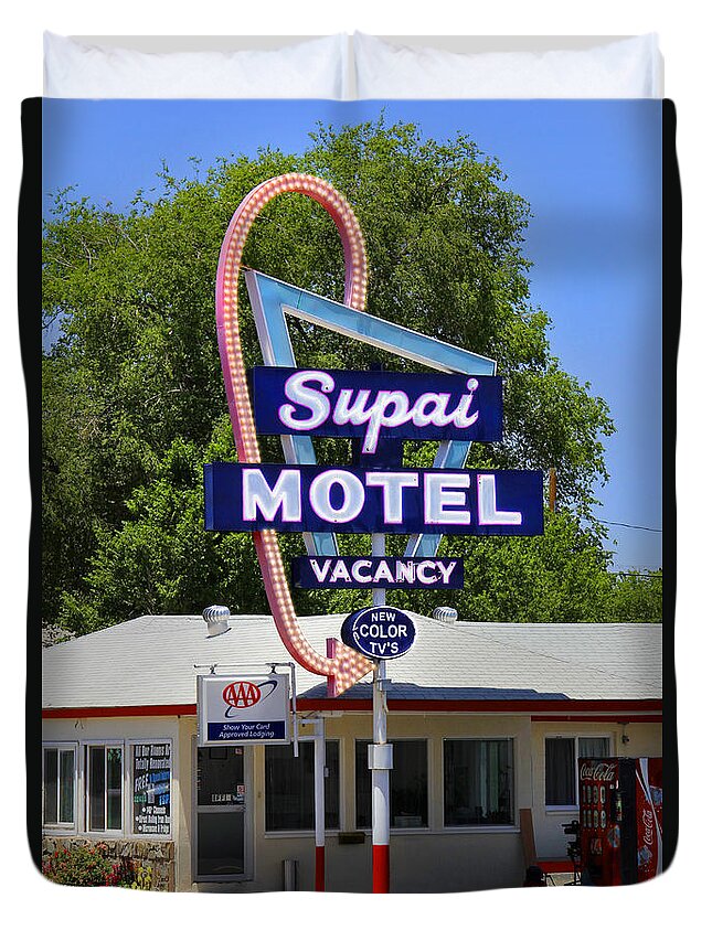 Supai Motel Duvet Cover featuring the photograph Supai Motel - Seligman by Mike McGlothlen