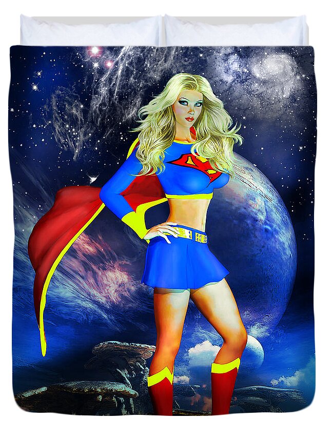 Supergirl Duvet Cover featuring the digital art Supergirl by Alicia Hollinger