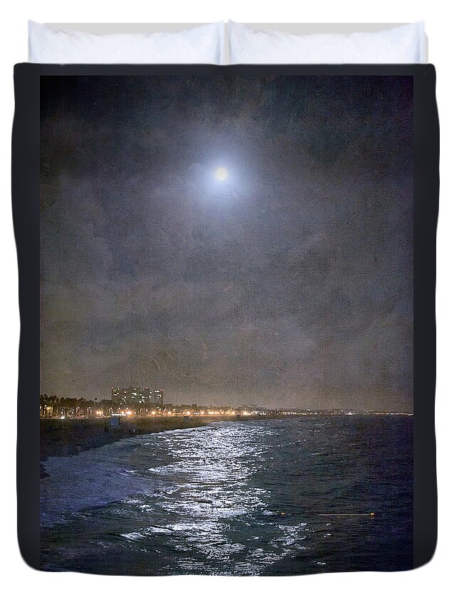 Tranquility Duvet Cover featuring the photograph Supermoon Over Santa Monica Bay by Denise Taylor