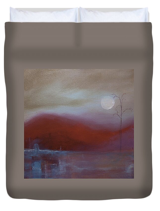 Surreal Landscape Painting Duvet Cover featuring the painting Surreal Abstract Landscape Painting on Gallery Wrapped Canvas by Gray Artus