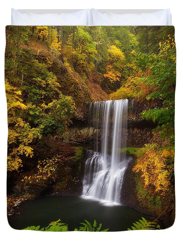 Waterfall Duvet Cover featuring the photograph Surrounded By Fall by Darren White