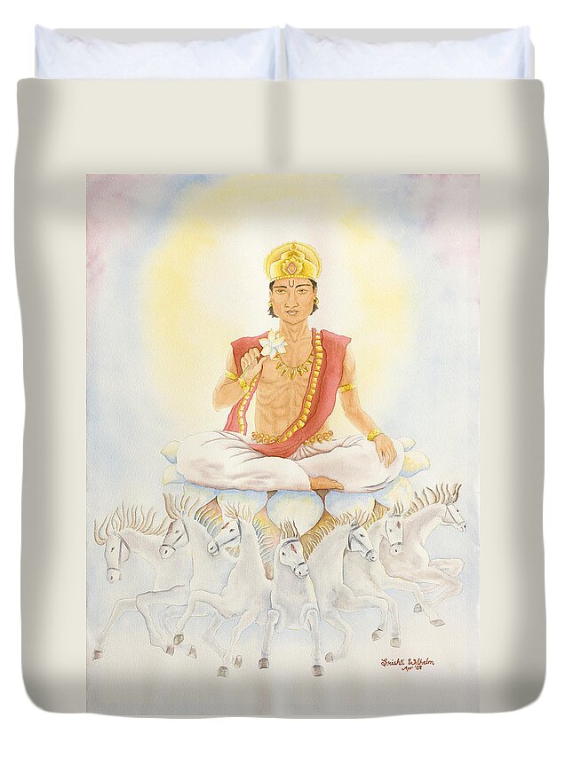 Vedic Astrology Duvet Cover featuring the painting Surya the Sun by Srishti Wilhelm