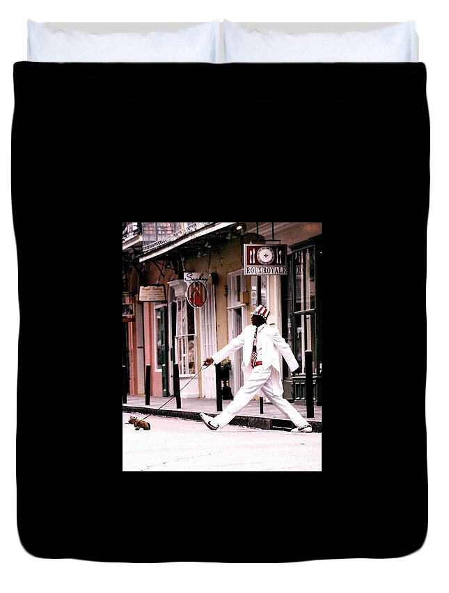 Nola Duvet Cover featuring the photograph New Orleans Suspended Animation Of A Mime by Michael Hoard