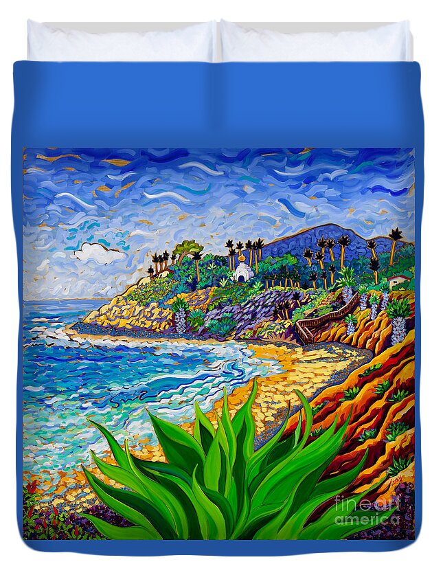 Encinitas Duvet Cover featuring the painting Swami's Agave by Cathy Carey
