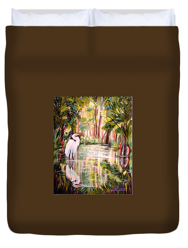 Egret Duvet Cover featuring the painting Swamp Angel by Carol Allen Anfinsen