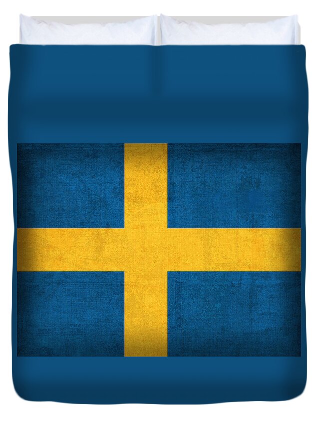 Sweden Flag Vintage Distressed Finish Duvet Cover featuring the mixed media Sweden Flag Vintage Distressed Finish by Design Turnpike